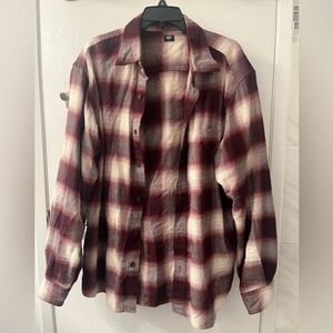Uniqlo Burgundy and Cream Plaid Shirt